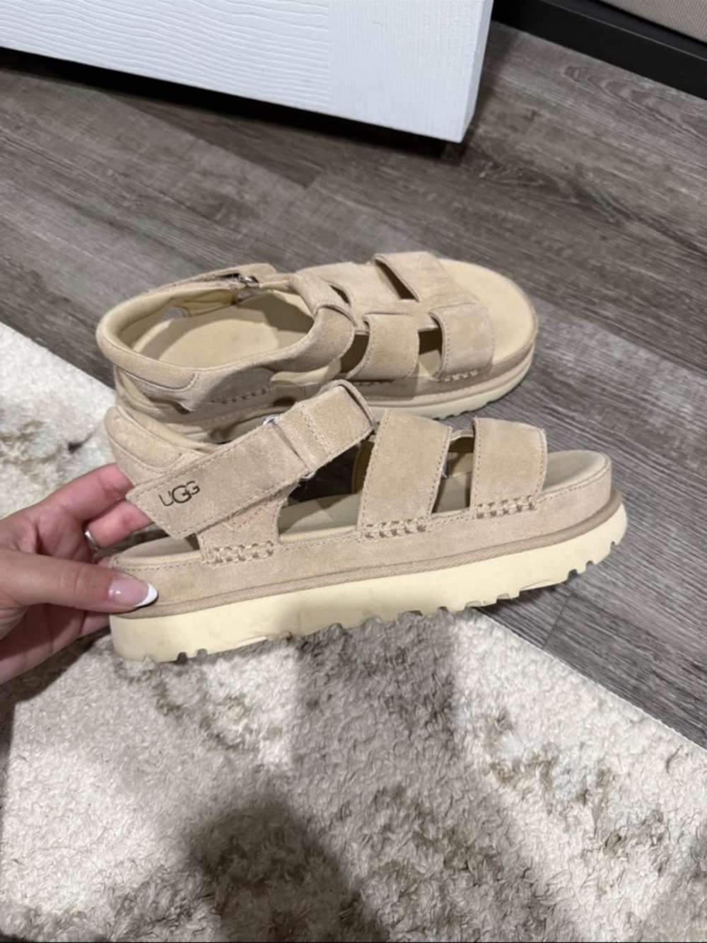 UGG Woman’s Tan Suede Strappy Platform Sandals